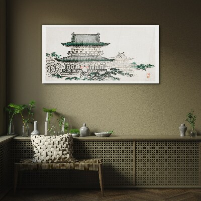 Traditional landscape with a pagoda Wall art on glass