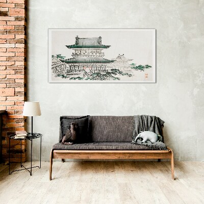 Traditional landscape with a pagoda Wall art on glass