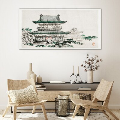 Traditional landscape with a pagoda Wall art on glass