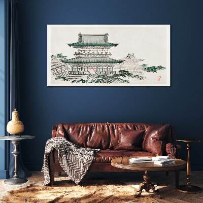 Traditional landscape with a pagoda Wall art on glass