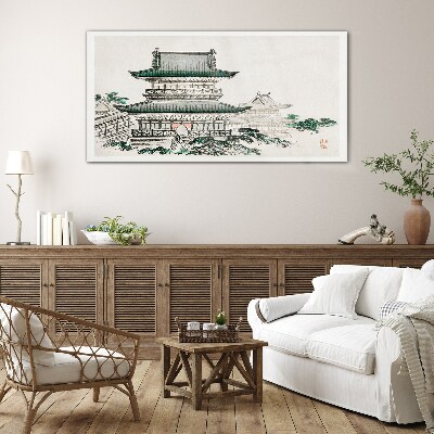 Traditional landscape with a pagoda Wall art on glass