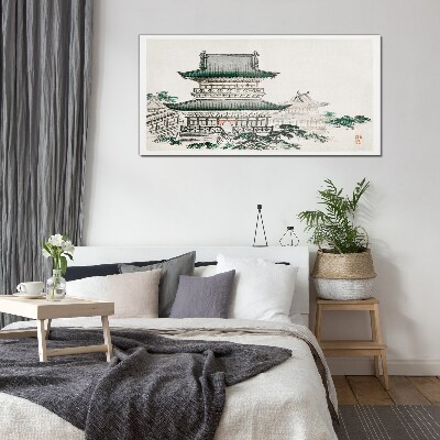 Traditional landscape with a pagoda Wall art on glass