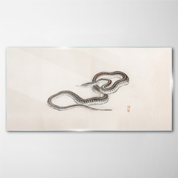 Snake against the background of minimalism Glass art print