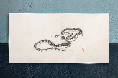 Snake against the background of minimalism Glass art print