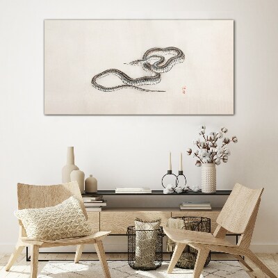 Snake against the background of minimalism Glass art print