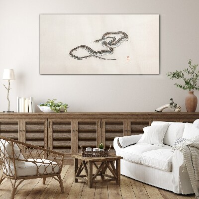 Snake against the background of minimalism Glass art print