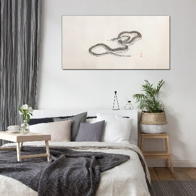 Snake against the background of minimalism Glass art print