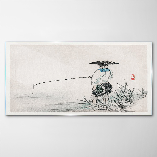 Fisherman in a peaceful setting Glass art print
