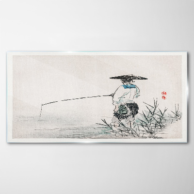 Fisherman in a peaceful setting Glass art print