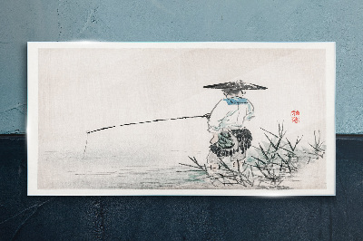 Fisherman in a peaceful setting Glass art print