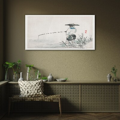 Fisherman in a peaceful setting Glass art print