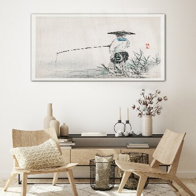 Fisherman in a peaceful setting Glass art print
