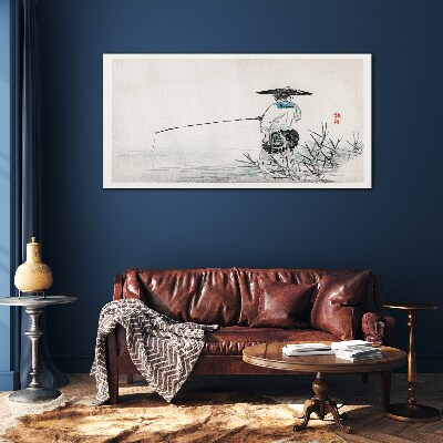 Fisherman in a peaceful setting Glass art print