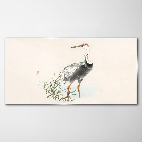 Black stork on the grass background Wall art on glass