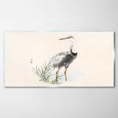 Black stork on the grass background Wall art on glass