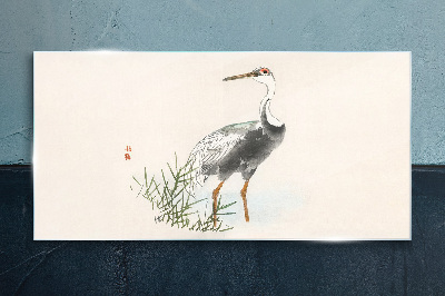 Black stork on the grass background Wall art on glass