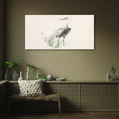Black stork on the grass background Wall art on glass