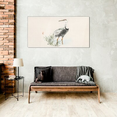 Black stork on the grass background Wall art on glass