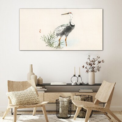 Black stork on the grass background Wall art on glass
