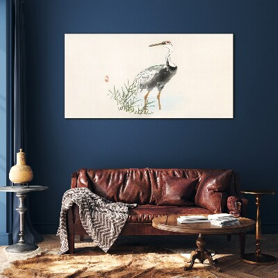 Black stork on the grass background Wall art on glass