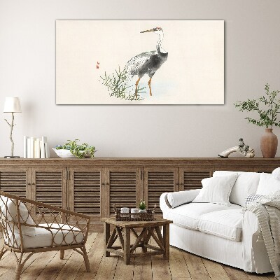 Black stork on the grass background Wall art on glass