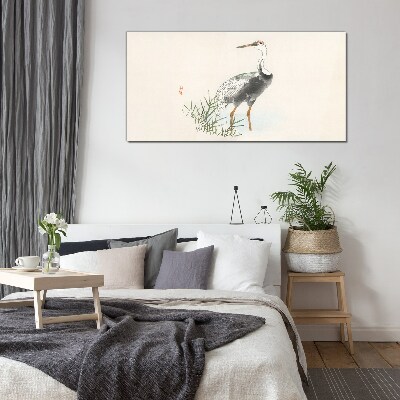 Black stork on the grass background Wall art on glass