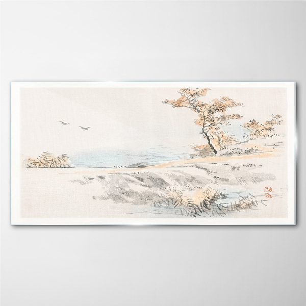 A peaceful landscape by the water Glass art print