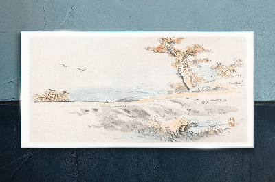 A peaceful landscape by the water Glass art print
