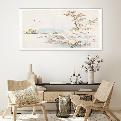 A peaceful landscape by the water Glass art print