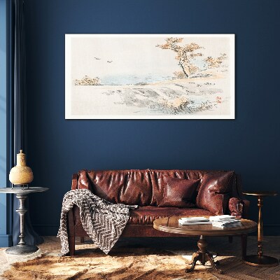 A peaceful landscape by the water Glass art print