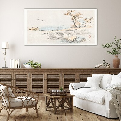A peaceful landscape by the water Glass art print