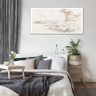 A peaceful landscape by the water Glass art print