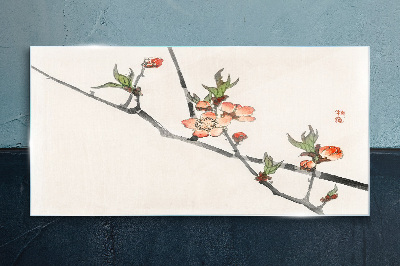 Floral branches in a delicate style Wall art on glass