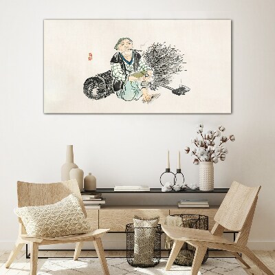 Old man with a broom Wall art on glass