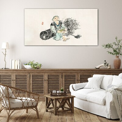 Old man with a broom Wall art on glass