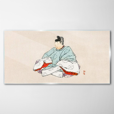 Japanese artist in traditional costume Wall art on glass
