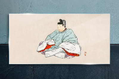 Japanese artist in traditional costume Wall art on glass