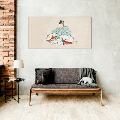 Japanese artist in traditional costume Wall art on glass