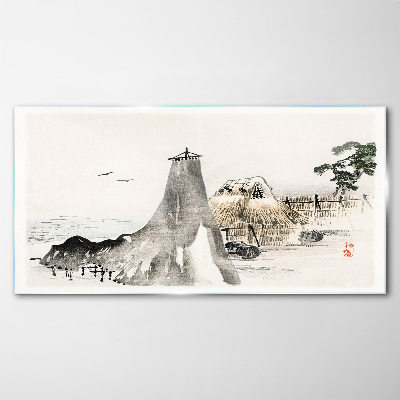 A peaceful seaside landscape Glass art print