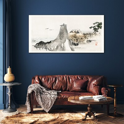 A peaceful seaside landscape Glass art print