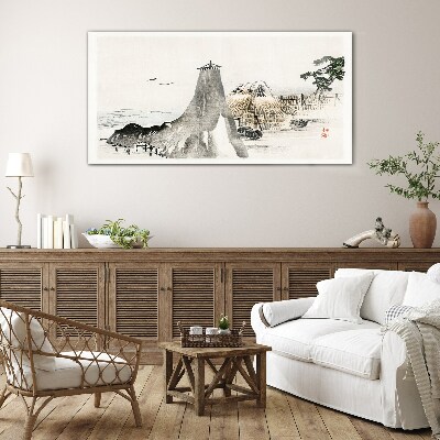 A peaceful seaside landscape Glass art print