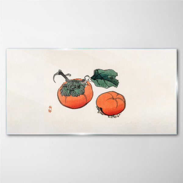 Persimmons on a light background Glass art print