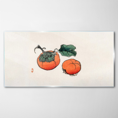 Persimmons on a light background Glass art print