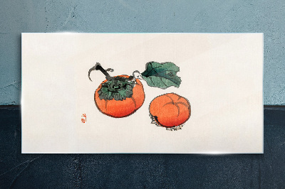 Persimmons on a light background Glass art print
