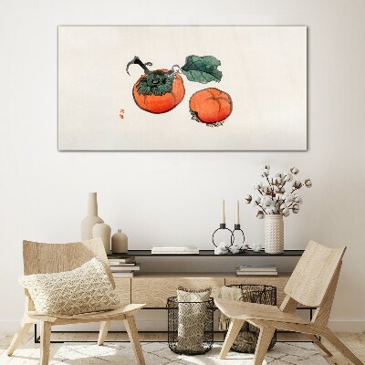 Persimmons on a light background Glass art print