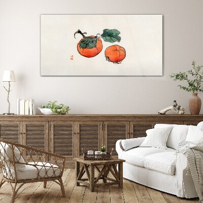 Persimmons on a light background Glass art print