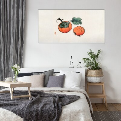 Persimmons on a light background Glass art print