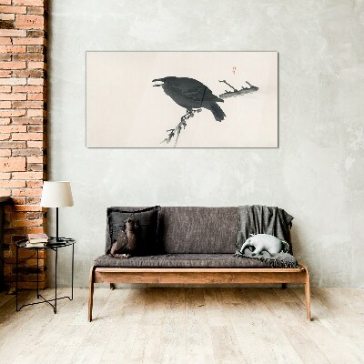 Bird crow Glass Wall Art