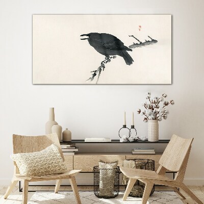 Bird crow Glass Wall Art