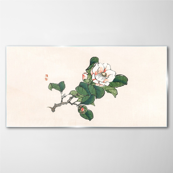 Magnolia flower on a branch Glass art print